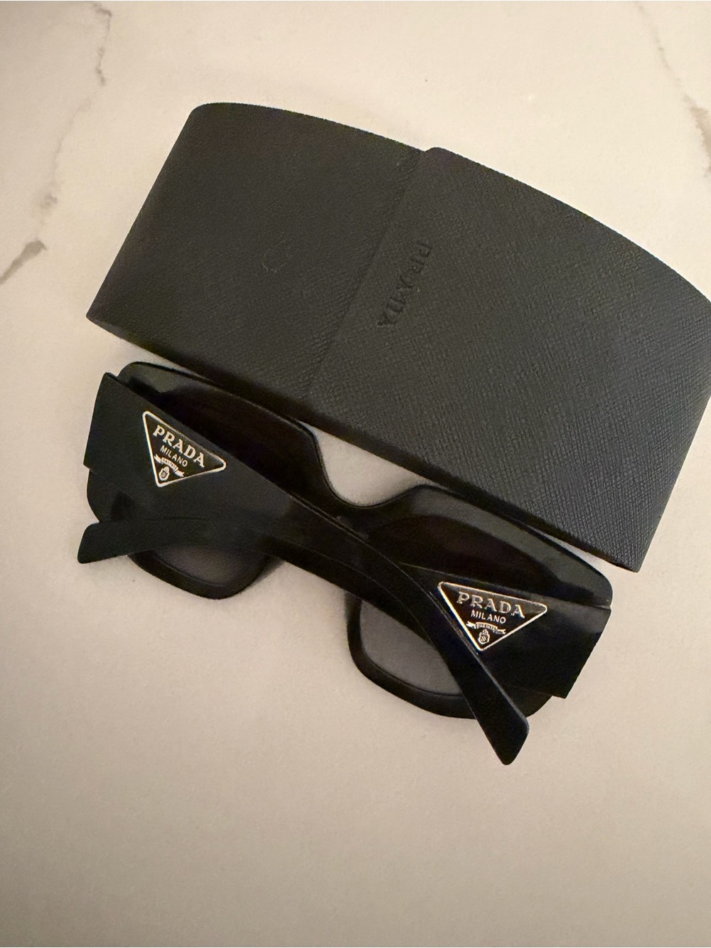 Prada Women’s Black Oversized Square Frame Sunglasses with Dark Lenses - Picture 3 of 5